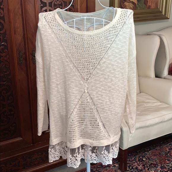 mittoshop Sweaters - Mittoshop sweater with lace trim in cream